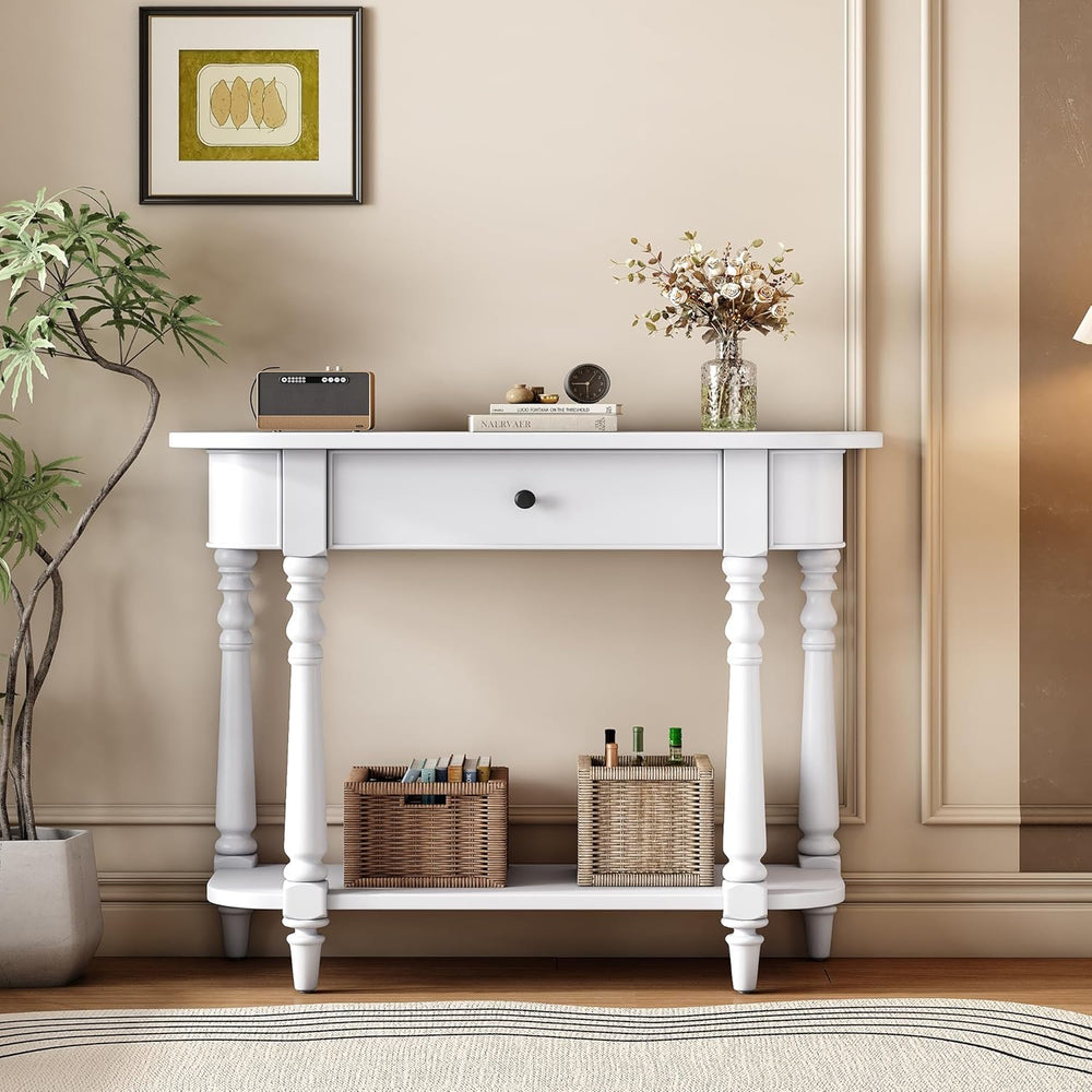 LKTART Solid Wood Corner-Curved Console Table,Farmhouse Space-Saving Entryway...