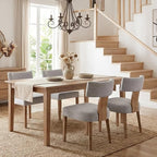 HNY Set of 4 Mid Century Modern Dining Chairs, Farmhouse Linen Fabric Upholstered Accent Chair Curved Backrest Kitchen Chairs, with Hardwood Frame, Grey