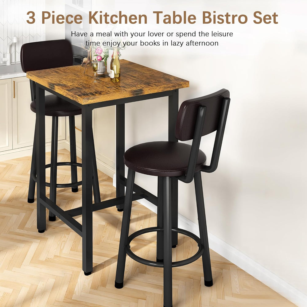 Recaceik 3 Piece Pub Dining Set, Modern bar Table and Stools for 2 Kitchen Co...