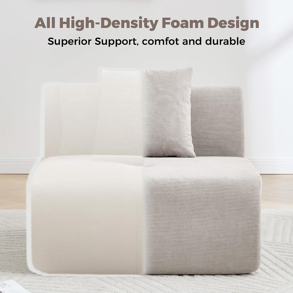 122" Modern L-Shaped Modular Sectional Sofa, Corduroy Upholstery Couches for Living Room, Oversized 3-Seater Boneless Cloud Couch with Deep Seat and Movable Ottoman, No Assembly, Camel/Beige