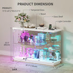RGB Glass Display Cabinet - with Human Body Sensor, High Gloss Sideboard with Lock & Glass Shelves for Toys, Books, Collectibles, Liquor, Bookcase for Living Room, Kitchen, Study, White