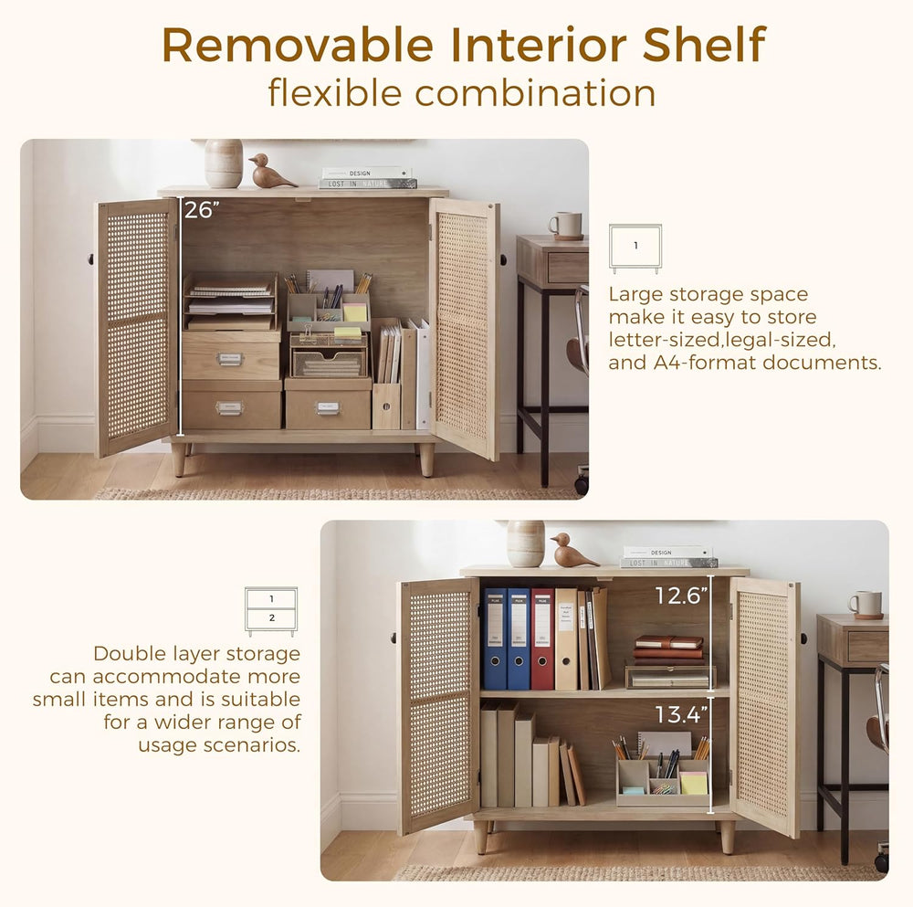 Fat Ant Buffet Cabinet with Storage, Rattan Sideboard Cabinet with 2 Magnetic...
