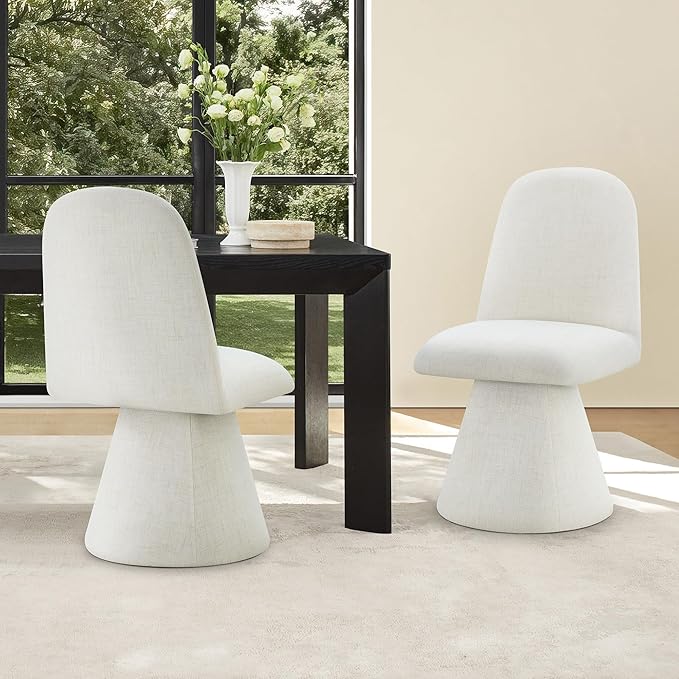 Swivel Dining Chairs Set of 2, Modern Upholstered Dining Chair Mid Century Kitchen Chairs with Wave Shaped High Back, 360 Degree Rotating Vanity Chair for Dining Room, Bedroom, Farmhouse, Beige