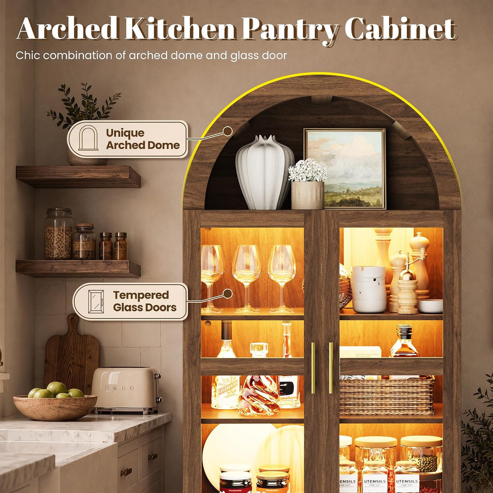 Pamapic Arched Kitchen Pantry Cabinet, 71" Tall Arched Cabinet with LED ...