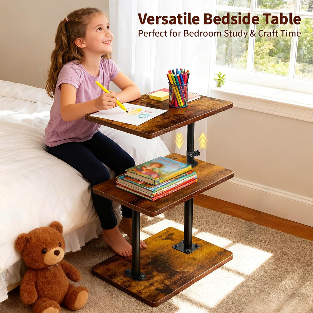Swivel Side Table Adjustable Height, 3-Tier End Table with 360°Rotatable Tray...