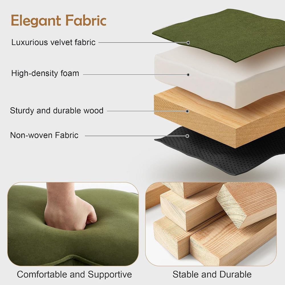 Olive Green Velvet Ottoman Set of 2, Modern Small Vanity Stool | Multi-Functi...