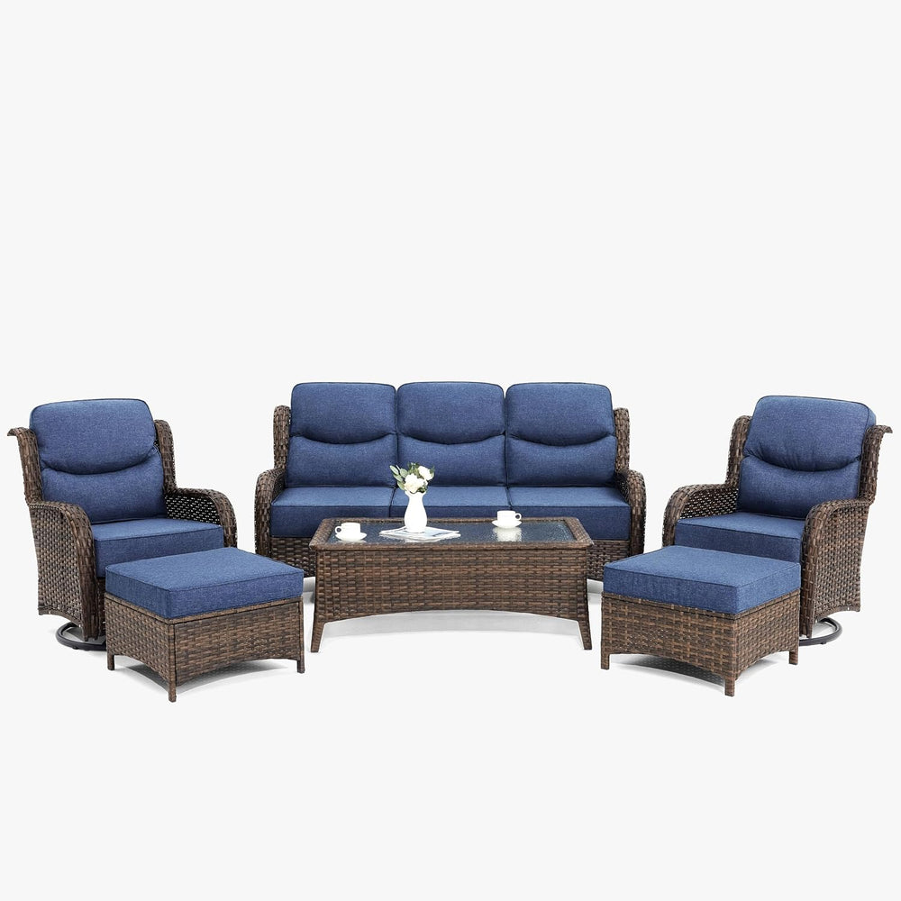 HILLGA Luxury High Back Patio Furniture Set with 6-Inch Thick Cushion
