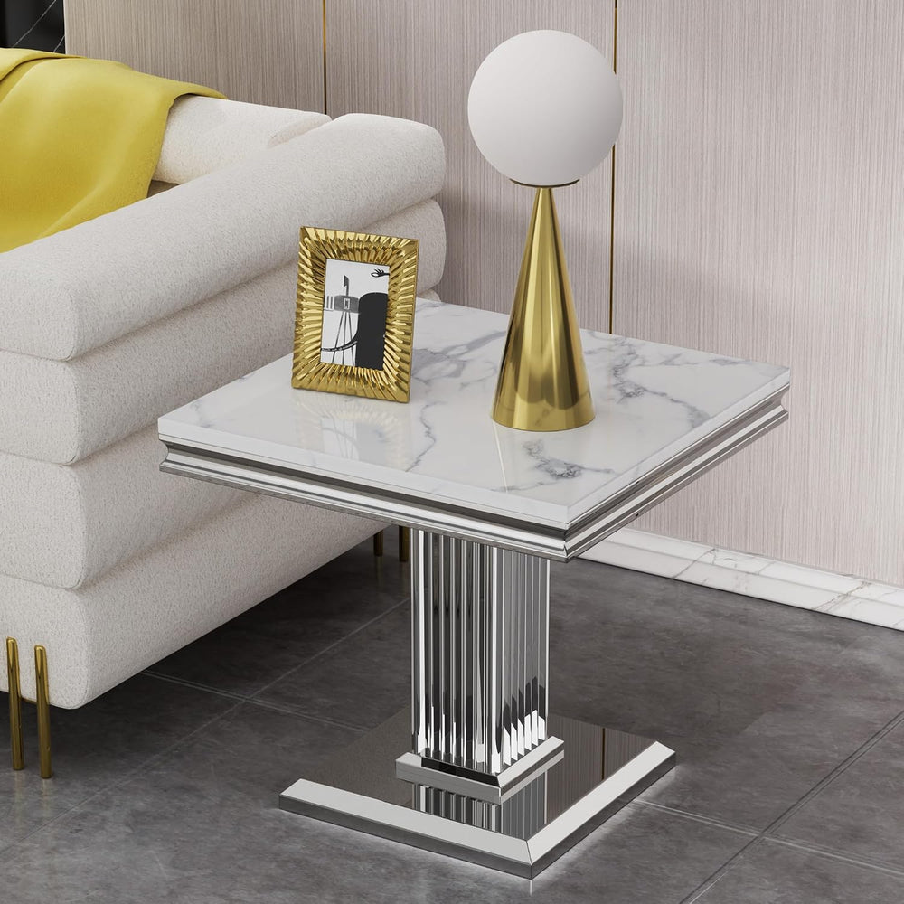 Marble End Table,1 Piece Sofa Side Table for Living Room,Faux Marble Nightsta...