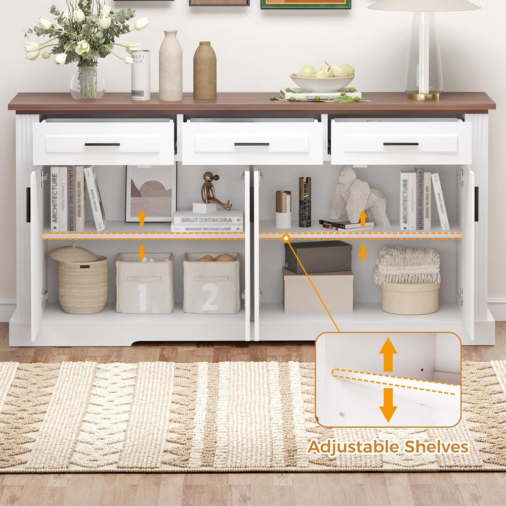 Modern Freestanding Storage Cabinet with Drawers Shelves and Countertop, Buff...