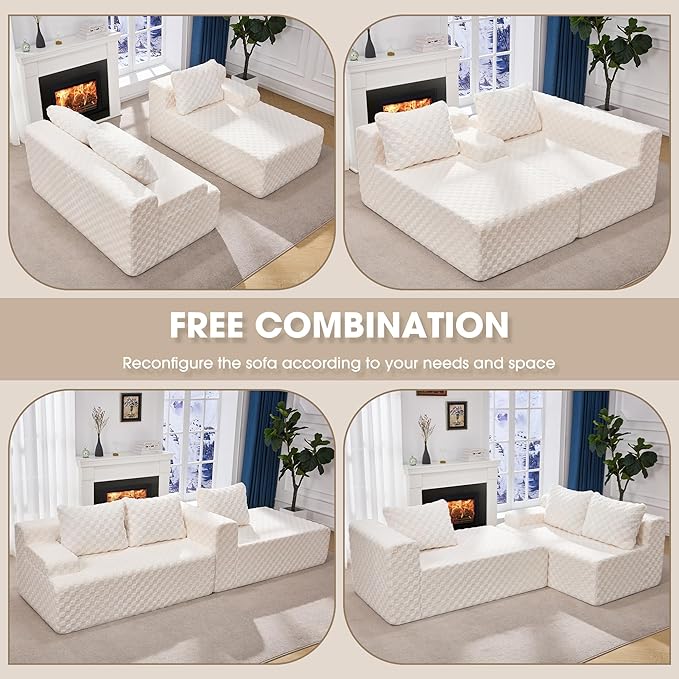 Hobestluk Modular Sectional Sofa Couches L-Shape Couch 3 Seat Modular Sofa Memory Foam Sectional Couches for Living Room, Cloud Couch with Oversized Chaise (96" Right Facing Chaise)
