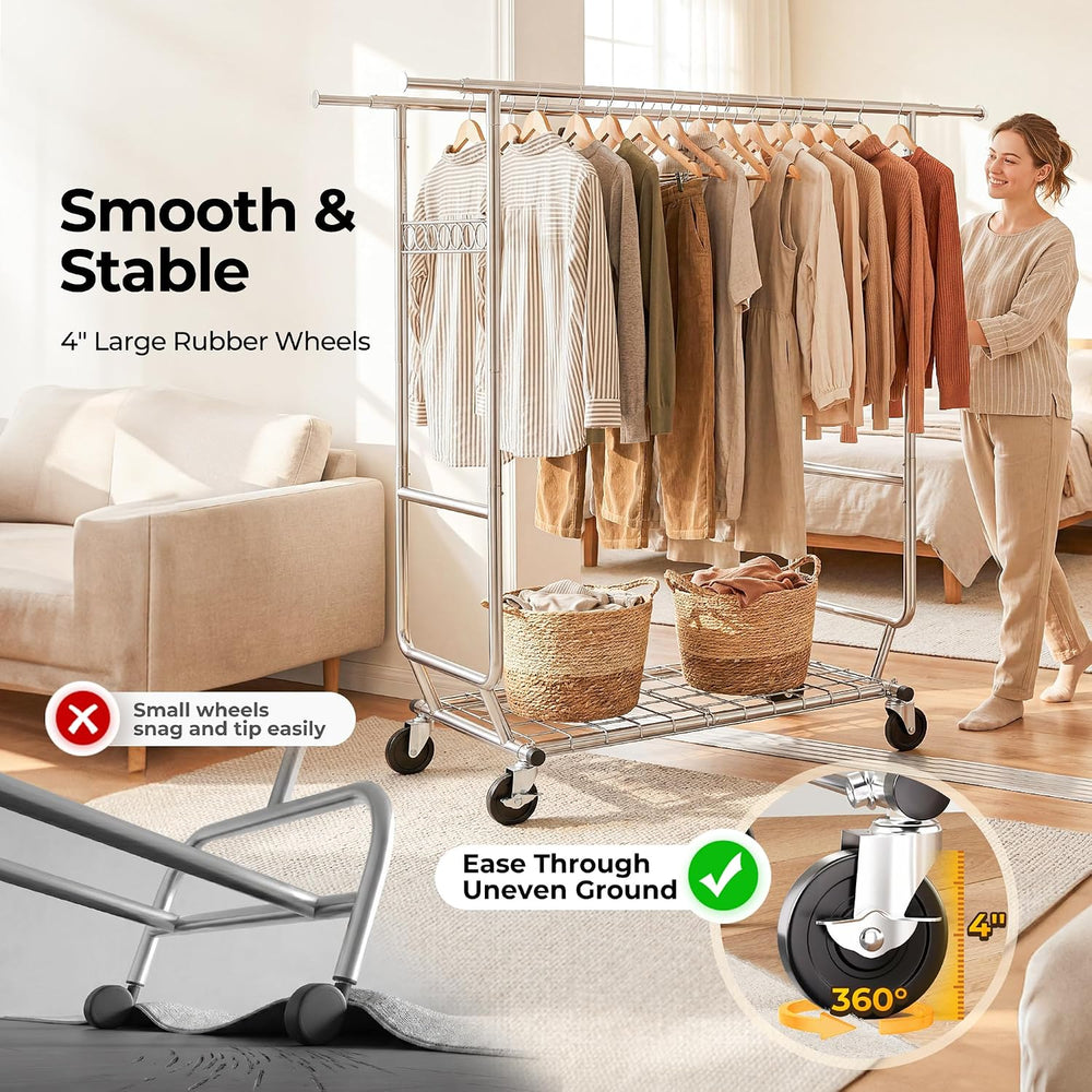 HOKEEPER Clothes Rack Heavy Duty Clothing Rack Load 650 LBS Collapsible Garme...