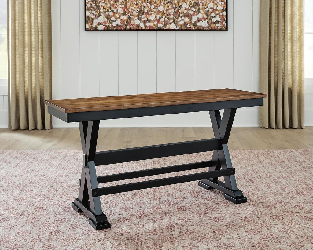 Signature Design by Ashley Counter Height Dining Bench, 48", Brown & Black | Mango veneer and MDF substrate seat, Solid wood frame, Kitchen island seating, Modern farmhouse style, Wildenauer Series