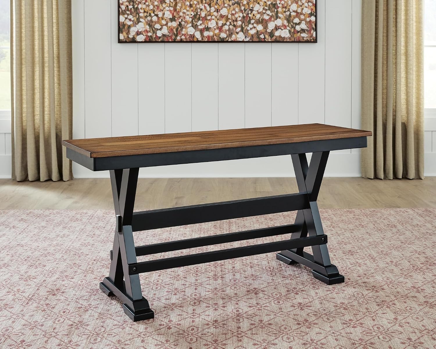 Signature Design by Ashley Counter Height Dining Bench, 48", Brown & Black | Mango veneer and MDF substrate seat, Solid wood frame, Kitchen island seating, Modern farmhouse style, Wildenauer Series