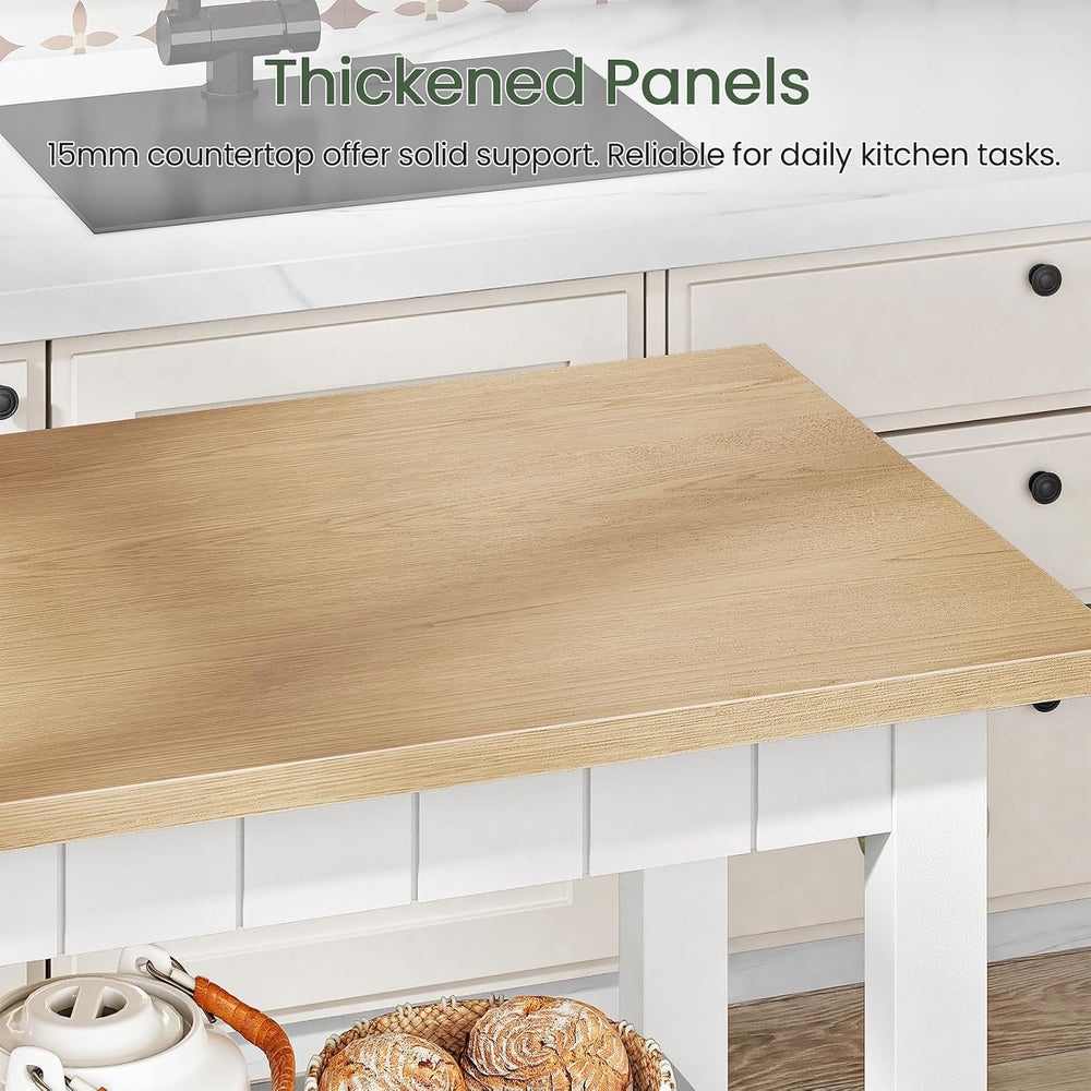 CHOEZON Kitchen Island with 3-Tier Storage and Hooks, White and Natural | 39....
