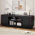 Bestier 63" Mid Century Modern TV Stand for Living Room, Wood Media Console Cabinet for TVs up to 70", Entertainment Center with 2 Arched Doors, Adjustable Shelves & 6 Cable Holes, Black