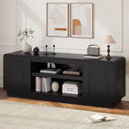 Bestier 63" Mid Century Modern TV Stand for Living Room, Wood Media Console Cabinet for TVs up to 70", Entertainment Center with 2 Arched Doors, Adjustable Shelves & 6 Cable Holes, Black