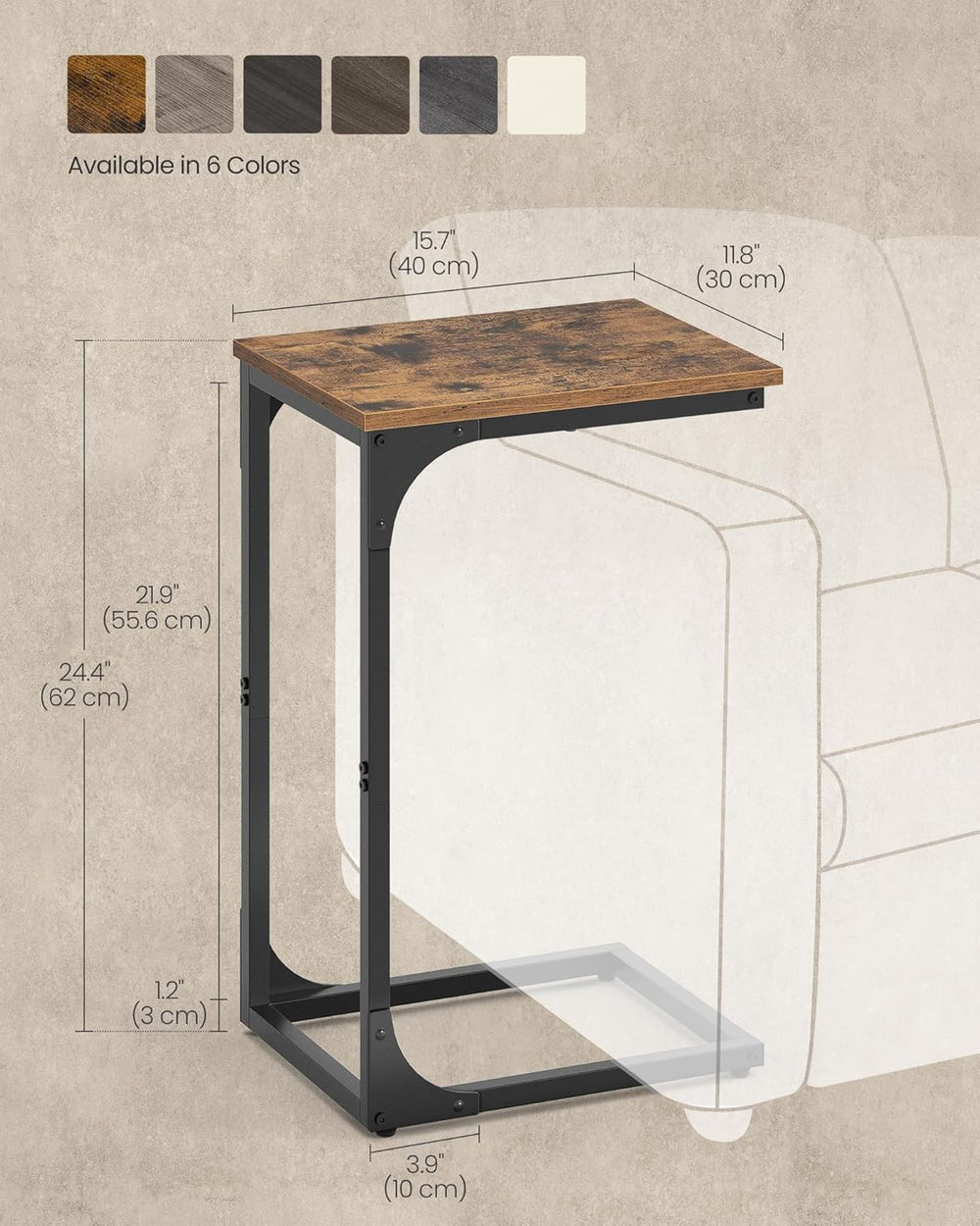 VASAGLE C-Shaped End Table, Small Side Table for Couch, Sofa Table with Metal...