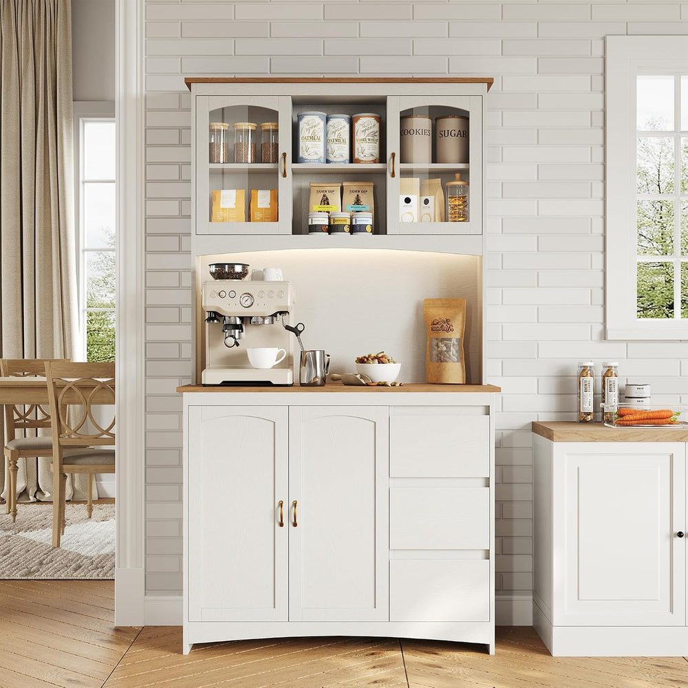 71" Tall Kitchen Pantry Cabinet with LED Lights & Charging Station |...
