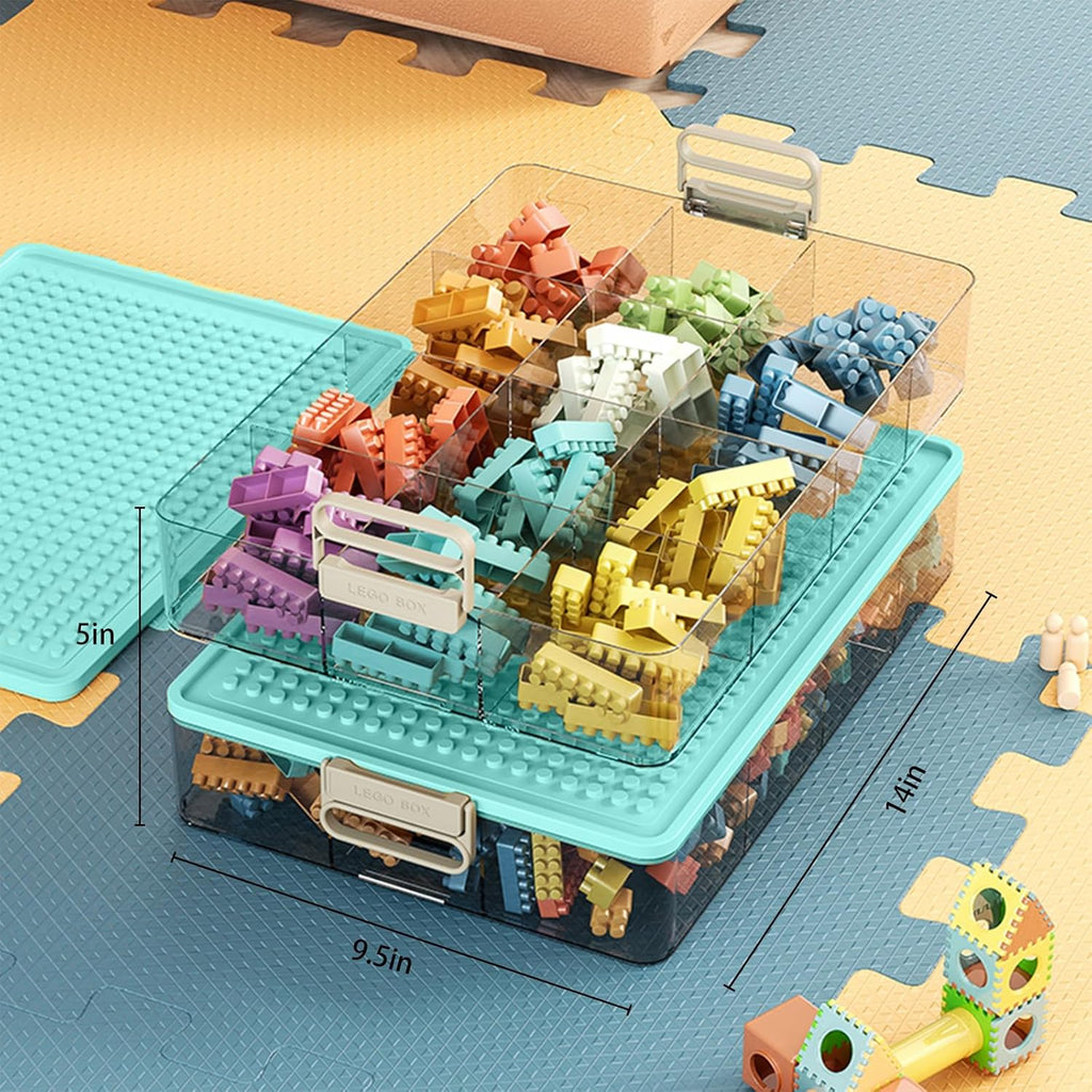 Toys Storage Organizer Bins for Lego, Stackable Toys Organizer, Lego Building Block Storage, Toy Storage Box with 24 Palace Grids, Plastic Stackable Organizer Bins (Green 3layers)