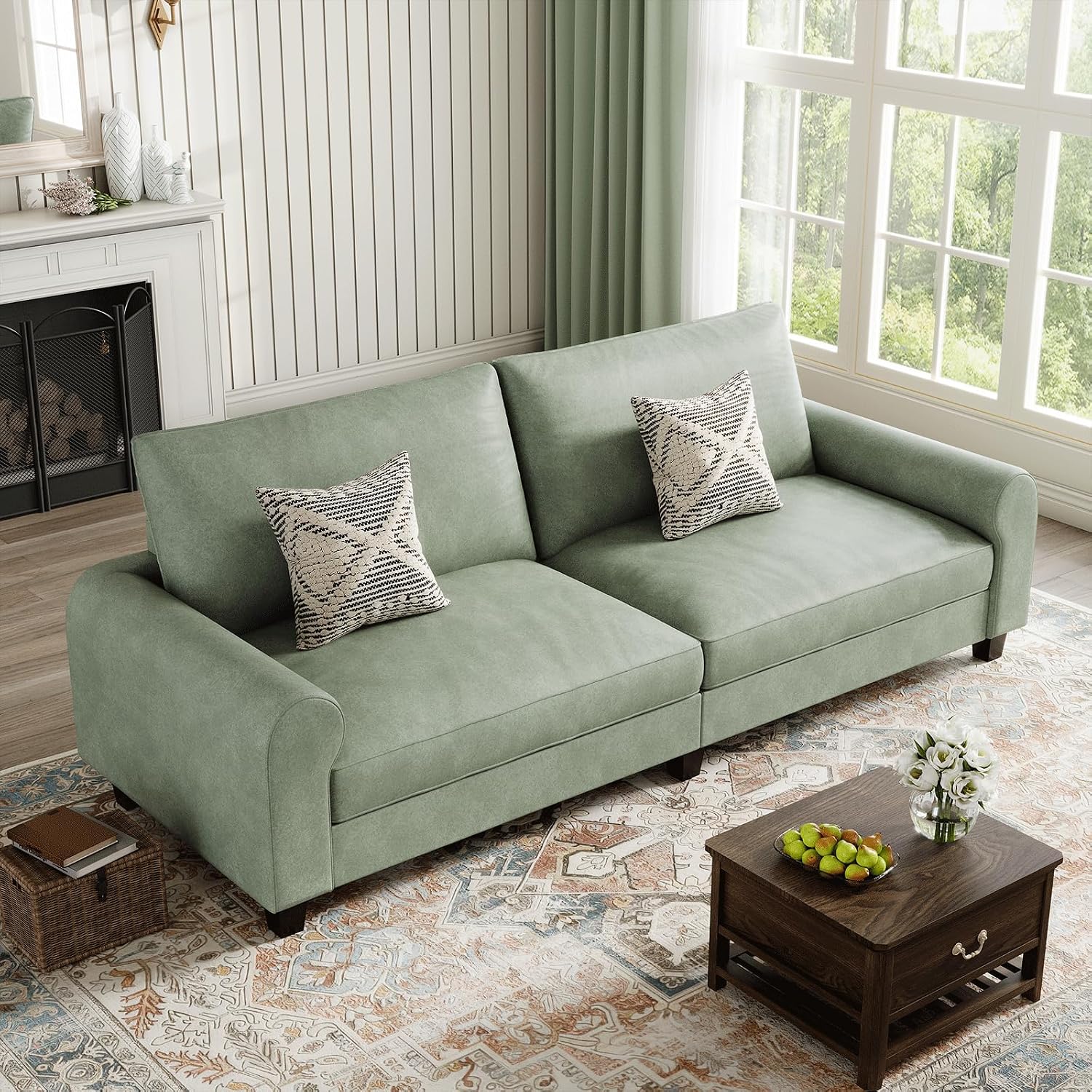 EASE MOOSE 70.6" Faux Leather Loveseat Sofa, Deep 2 Seater Couch, Green | Removable Covers, Pocket Spring Cushions, Waterproof & Scratch-Resistant, Easy Clean, Easy Assembly Couches for Living Room