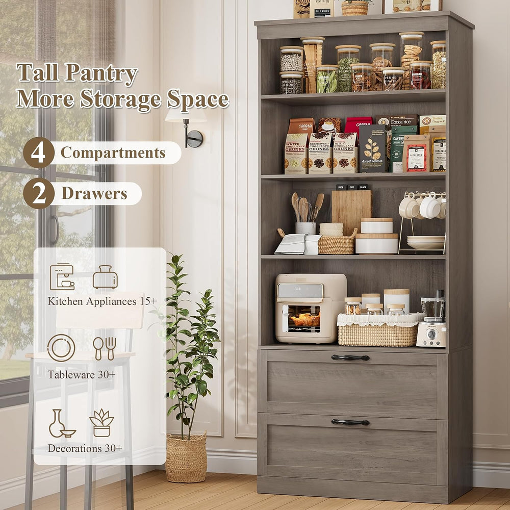 HOSTACK 70" Tall Kitchen Pantry Storage, Barn Doors Pantry Cabinet with ...