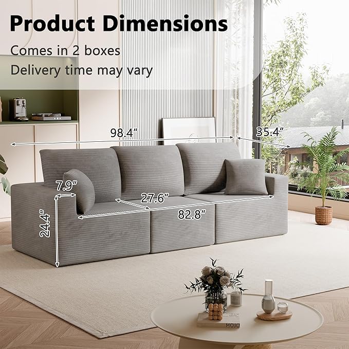 Homall Sectional Couches for Living Room, Modern Boneless Couch with Deep Seat, Upholstered Cloud Sofa, No Assembly Required (Dark Grey, Three-Seater Sofa)