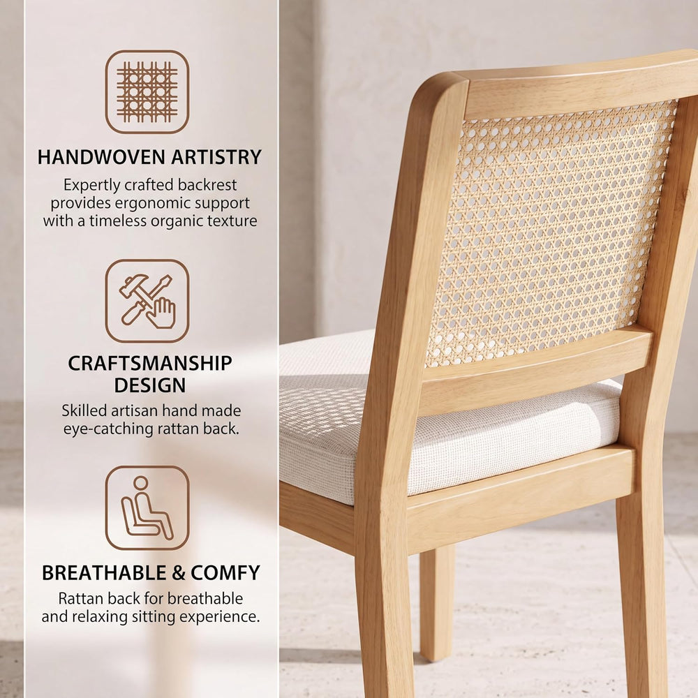 HNY Modern Farmhouse Rattan Dining Chairs Set of 4 Beige Chenille Upholstered...