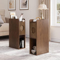 Slim Bedside Table Set of 2, Narrow Nightstand with Drawers, Fluted Wood Nightstand, Mid Century Modern End Table, Skinny Tall Nightstand, for Bedroom Walnut