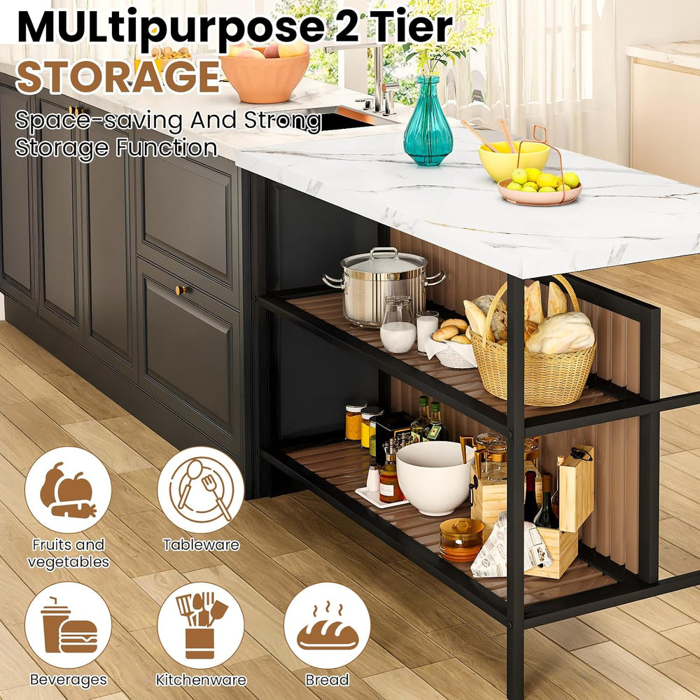 DKLGG Kitchen Island with Stools & Storage, Modern Dining Table Set for 2...