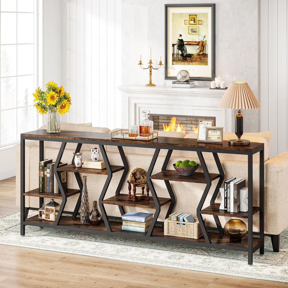 Tribesigns 70.9" Sofa Console Table with Storage Shelves (Rustic Brown) ...