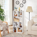 VECELO 42 Inch High Bookcase, 4-Tier Modern Storage Cabinet with Height Difference Shelves for Standard Textbooks, Floor Standing Display, 7 Cubes, Horizontal Avaiable, Easy Assembly, Pearl White