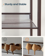 SONGMICS HOME 3-Tier Stackable Shoe Rack, Metal Shoe Organizer for Closet, Entryway, Garage, Flat or Slanted Mesh Shelves, Brown