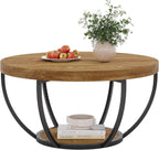 Tribesigns Round Coffee Table, 31.7" Wooden 2-Tier Circle Coffee Table with Storage Shelves, Modern Accent Cocktail Table Center Table for Living Room, Natural Wood Brown