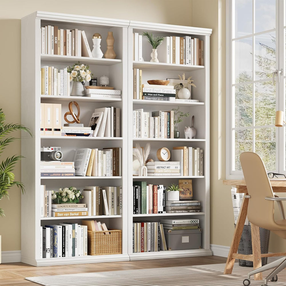 Rresyet Bookcase and Bookshelves, 28" W Tall Bookshelf, White