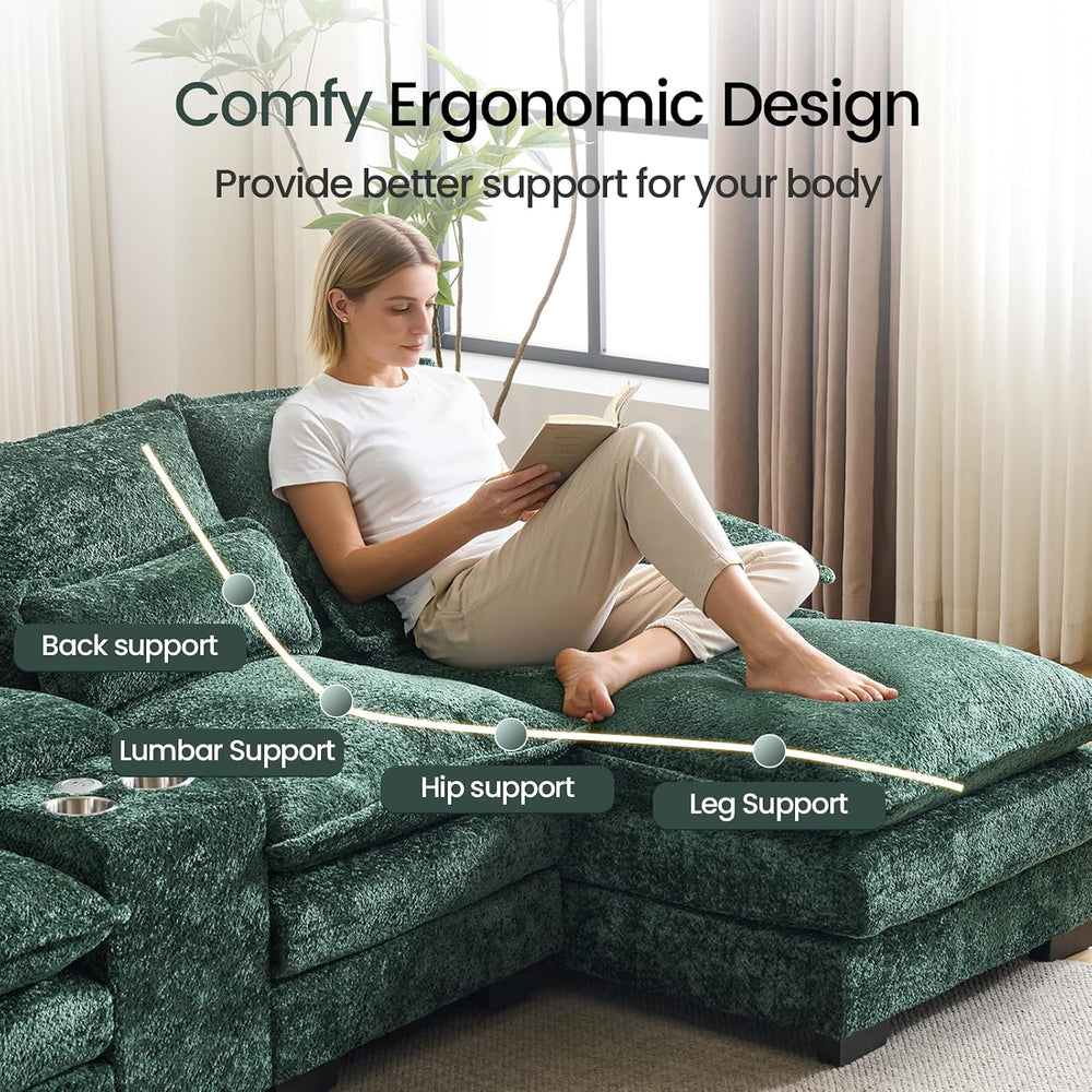 124.8'' U-Shaped Cloud Modular Sofa with Chaise Lounges, Chenille Com...