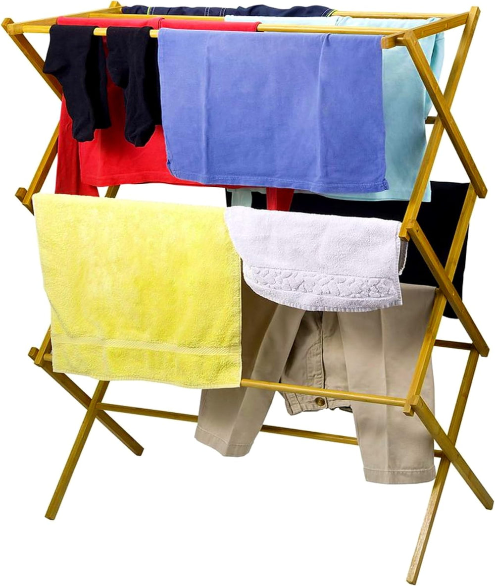 HOME IT Wooden Clothes Drying Rack for Laundry - Collapsible Folding Bamboo L...