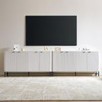 65" Large Sideboard Buffet Cabinet with Storage, Set of 2 Modern Fluted Credenza Accent Coffee Bar Console Tables with Doors & Adjustable Shelves for Living Room or Hallway, White