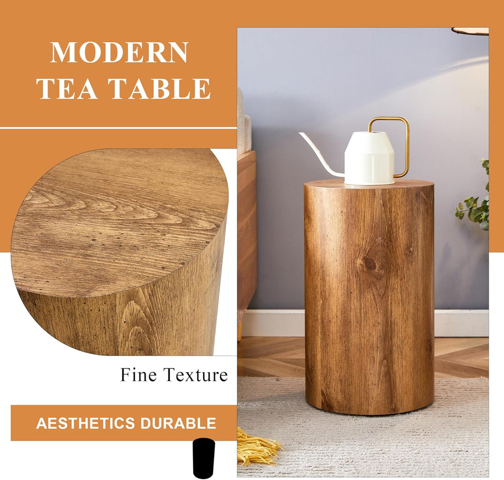 Wooden End Table Round Side Table Imitation Marble Grain Coffee Table Modern ...