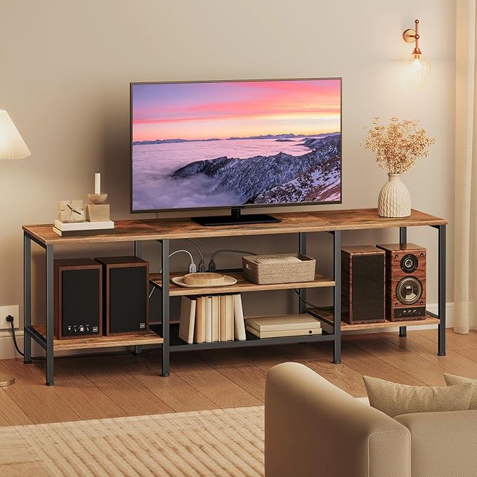 HOOBRO TV Stand with Power Outlets to 75 Inches, TV Console Table with Open S...