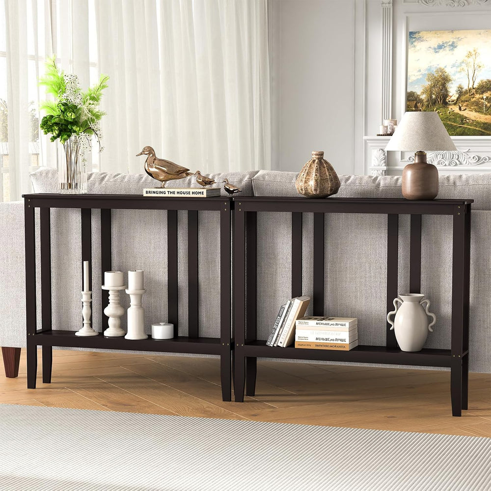 ELYKEN Bamboo 2-Tier Narrow Console Table, 36.2" Long Slim Hallway Table...