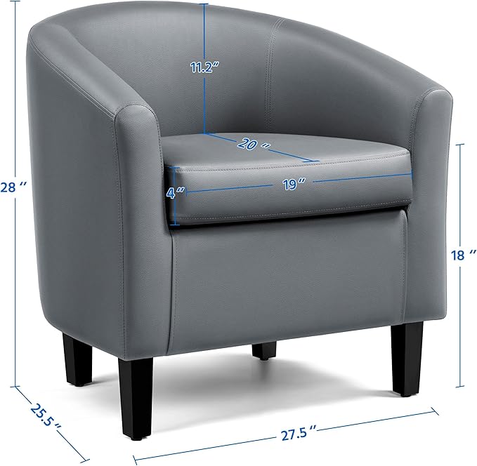 Yaheetech PU Leather Barrel Chair, Modern Accent Chair with Wood Sturdy Legs, Faux Leather Club Chair Comfy Armchair Modern Tub Chair for for Living Room Bedroom Waiting Room, Gray