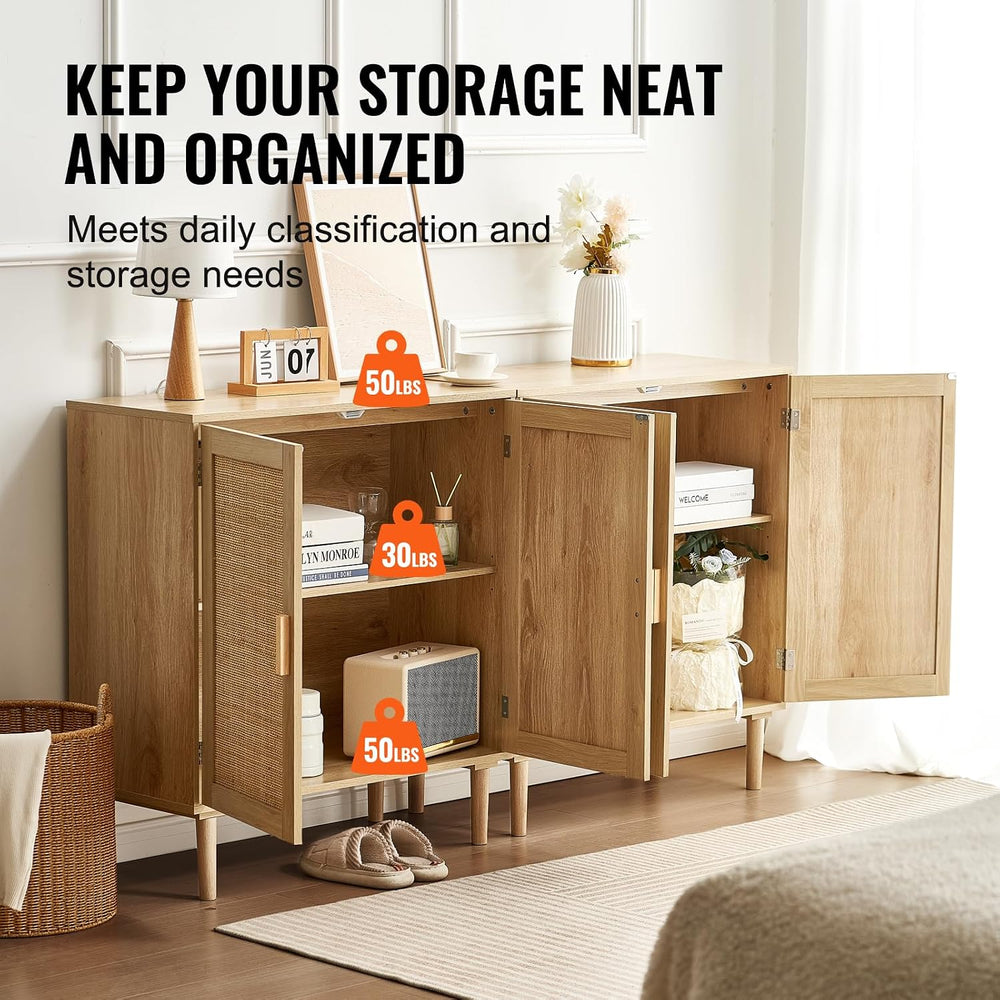 VEVOR Rattan Buffet Cabinet with Storage, 4 Magnetic Doors and Adjustable She...