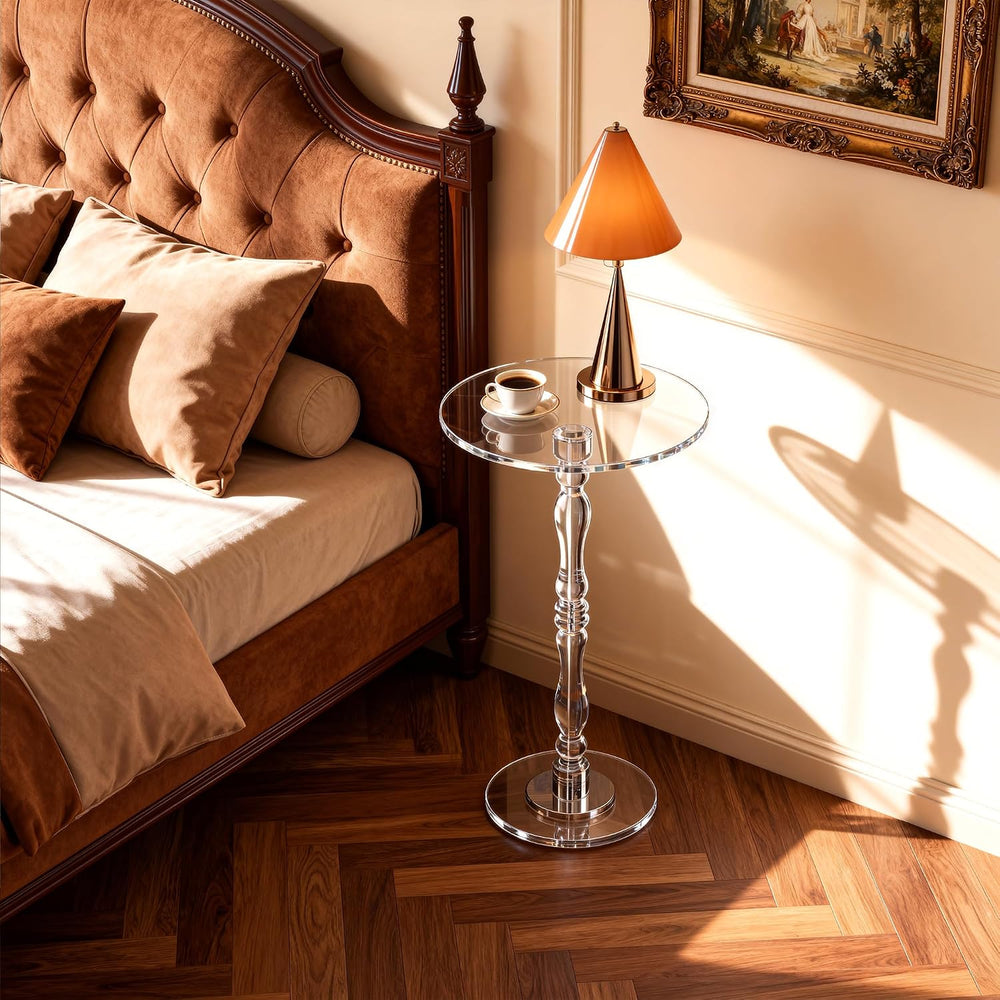 Acrylic Side Table, Classic Roman Column Pedestal End Table for Living Room, ...