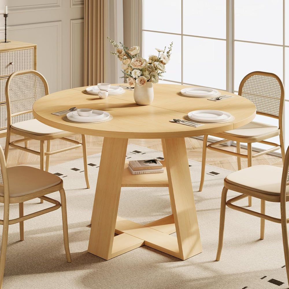 47.2" Round Dining Table for 4-6, Circle Kitchen Table with Open Storage...