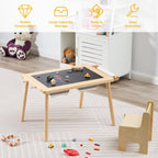 DOREROOM Sensory Toddler Table & Chair Set, Double-Side Graffiti, Natural | 2 Storage Bins & Roller holder, Sand & Water Tables with Building Block Base, For Playroom, Daycare, Classroom, Home, Ages 3+