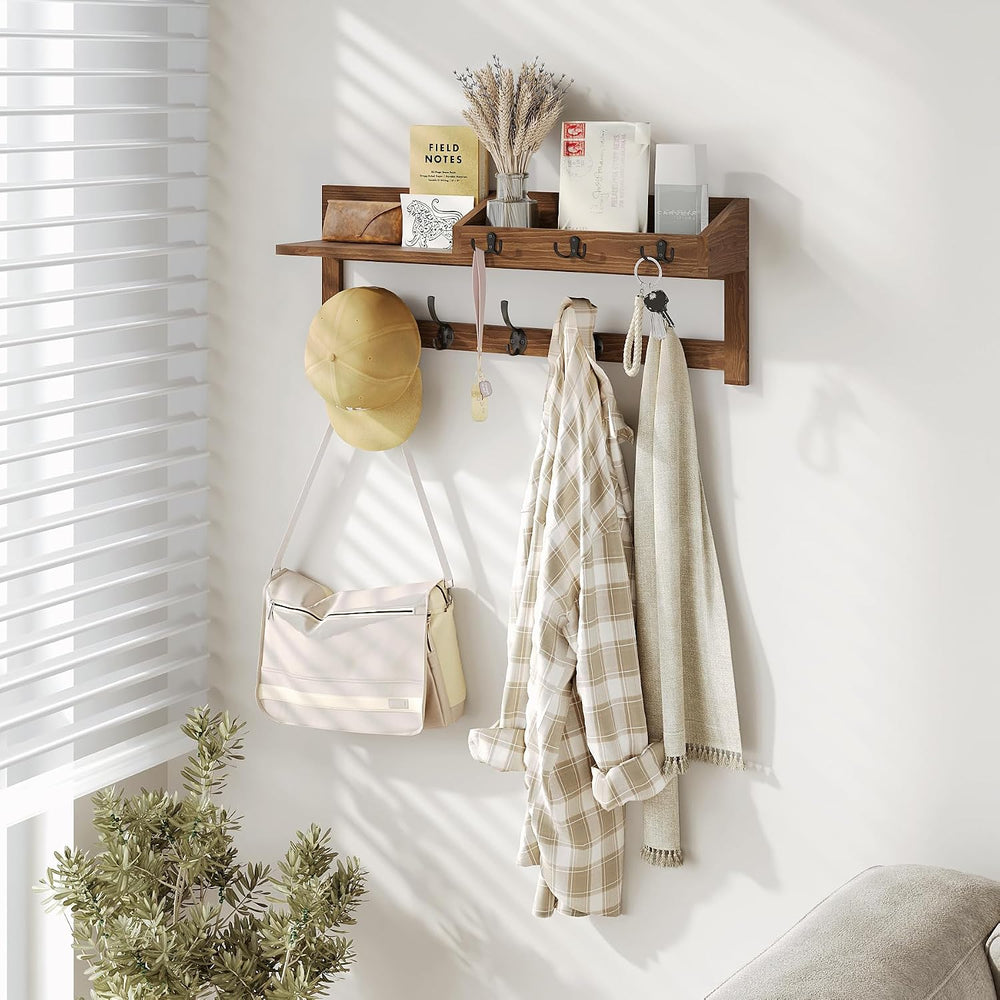 AMBIRD Wall Hooks with Shelf, 26.57 Inch Entryway Wood Coat Hooks for Wall wi...