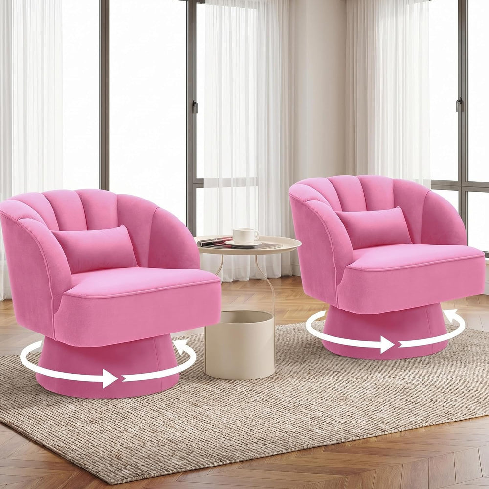 GarveeHome Modern 360° Swivel Velvet Barrel Accent Armchair – Striped Backres...