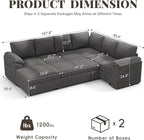 108 Inch Sectional Sleeper Sofa Bed with Pull Out Couch, U Shaped 7 Seat Cloud Modular Sectional Sofa with Storage, Corduroy Sectional Couches for Living Room, Removable Sofa Cover, Dark Grey