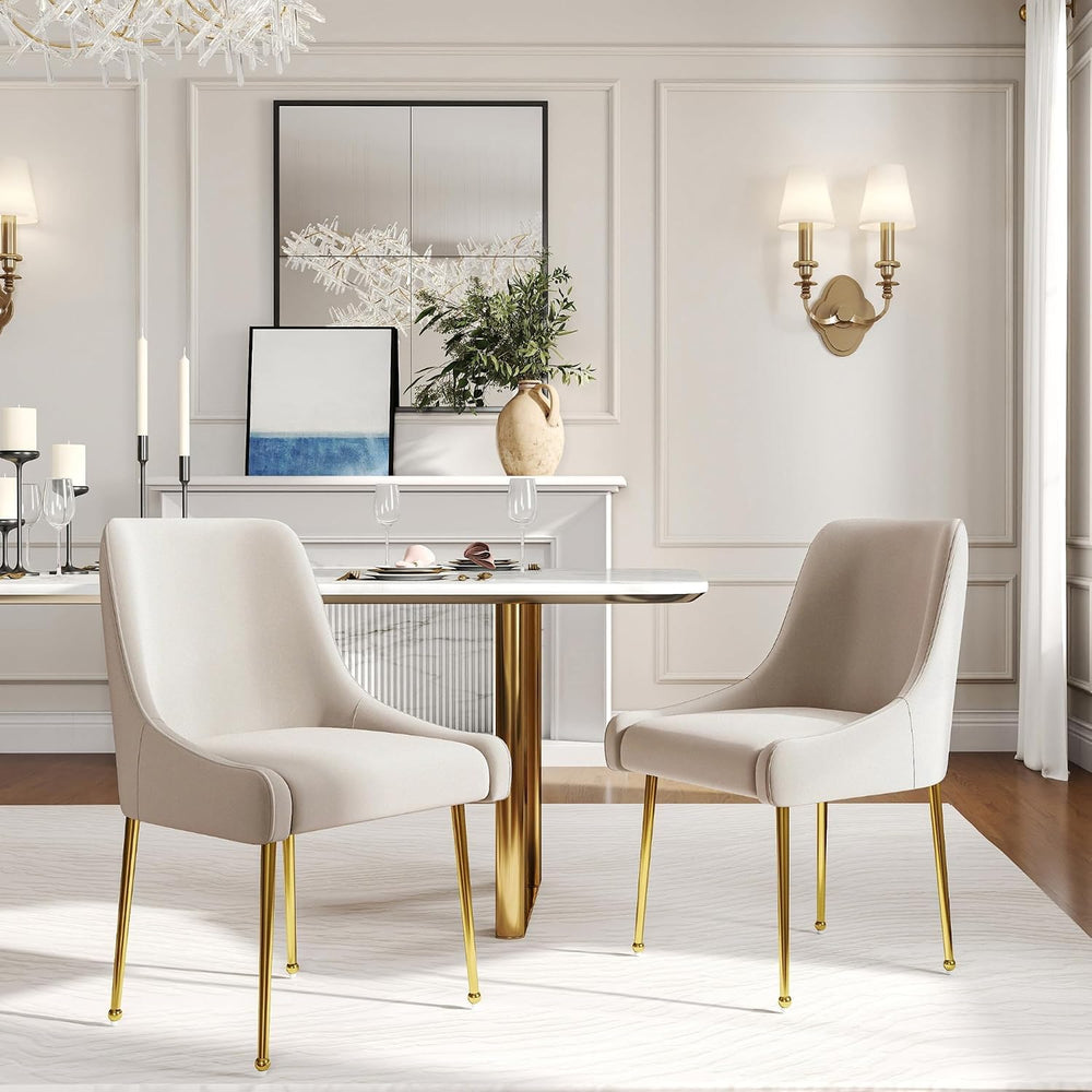 Hyfirm Modern White Dining Room Chairs Set of 2, Upholstered Velvet Dining Ch...