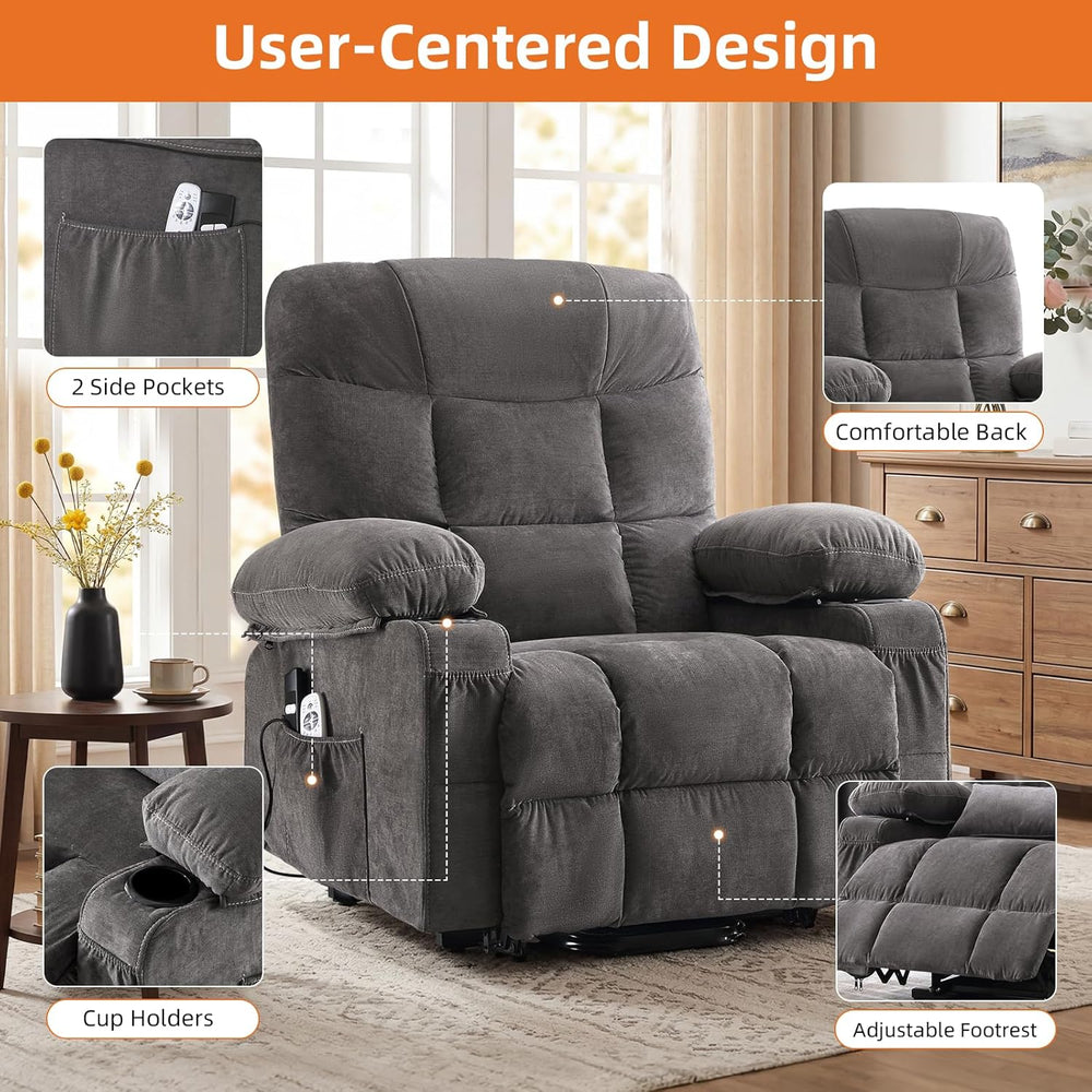 Power Lift Recliner Chair for Elderly,8-Point Vibration Massage & Heat,El...